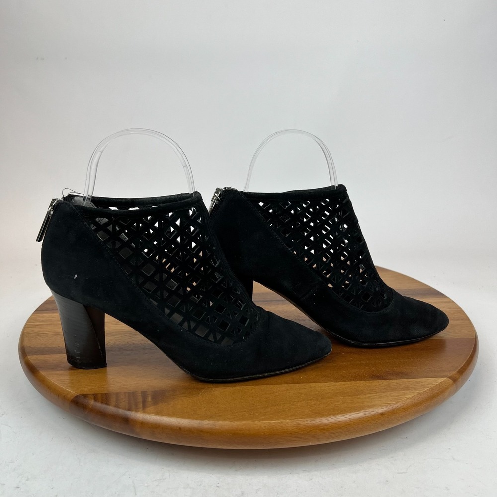 Womens Aquatalia Vintage Black Suede Cutout Heeled Ankle Boots Booties Size 5 M